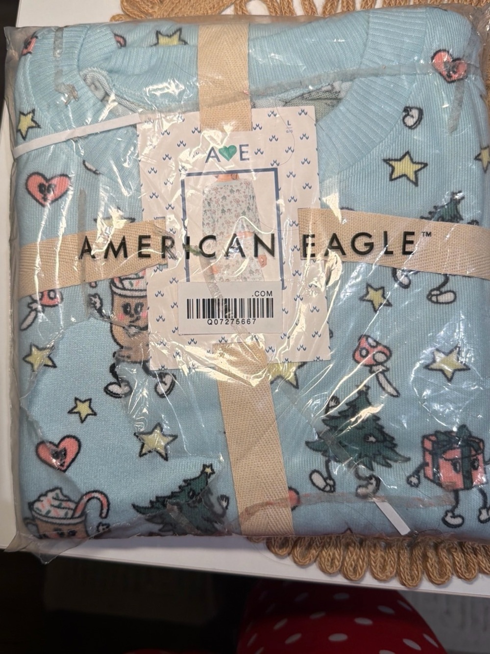 American Eagle Outfitters Light Blue Holiday Print Pajama Set